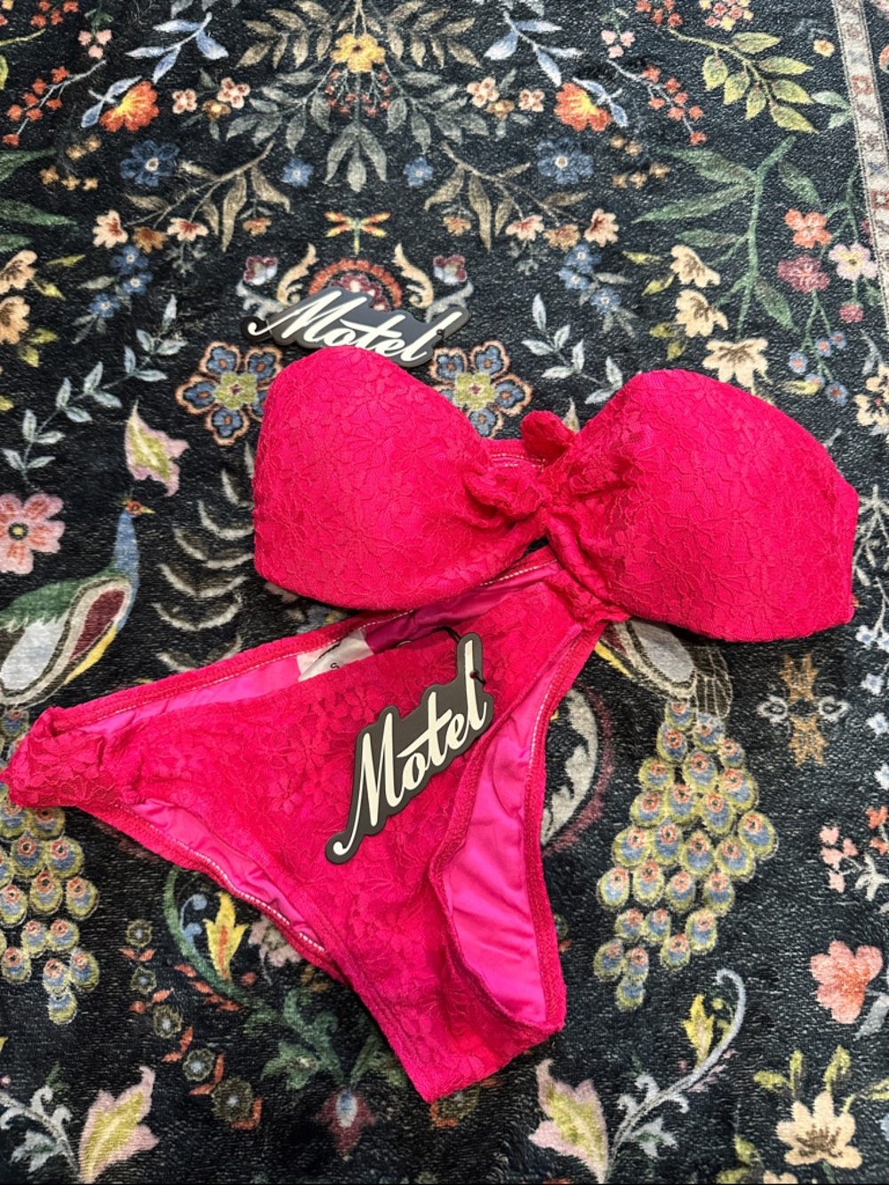 NWT Motel Rocks Fuchsia Lace Bikini Set
